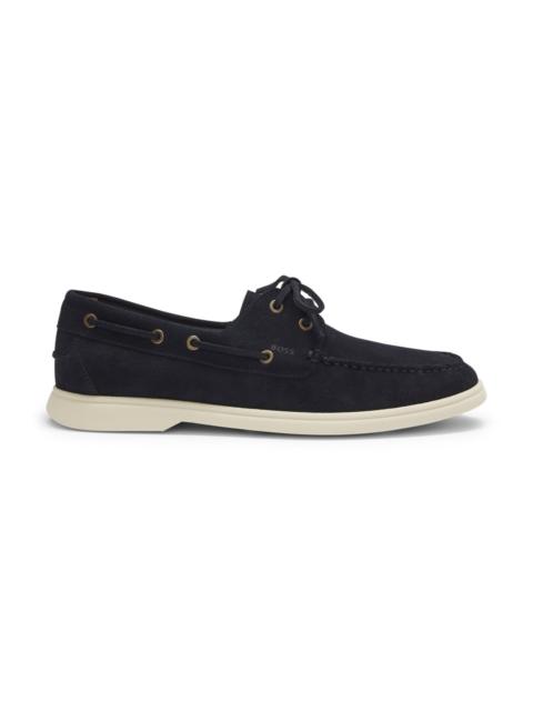 BOSS LACE-DETAIL BOAT SHOES IN SUEDE