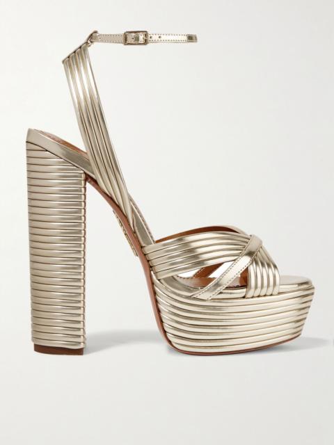 AQUAZZURA Sundance 140 metallic leather platform sandals Gold