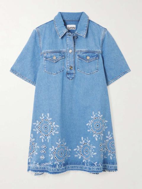 Frayed broderie anglaise denim mini shirt dress Blue