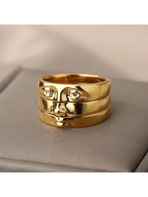 Streetwear - Gold Color Face Three Stack Finger Ring ( size 7/8/9)