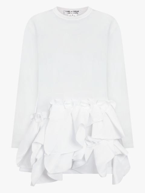 Comme Des Garçons CREW NECK LS  TOP WITH EXAGGERATED RUFFLE HEM | WHITE