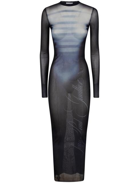 Jean Paul Gaultier Jean Paul Gaultier Women Mesh Crew Neck Long Dress Printed "Le Mâle"