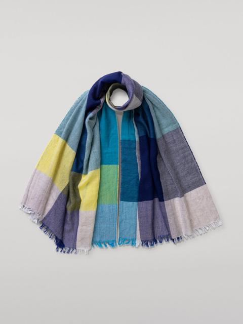 Johnstons of Elgin Ethie Navy & Lime Green Wool Scarf