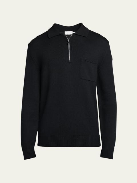 Moncler Men's Long-Sleeve Zip Polo Sweater