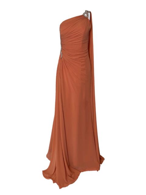 Other Designers One Shoulder Beaded Gown in Brown