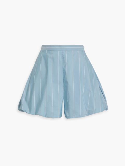 Tibi Gathered striped cotton-blend poplin shorts
