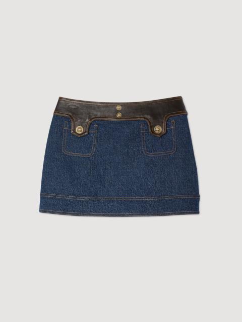 Sandro MINI DENIM AND LEATHER SKIRT