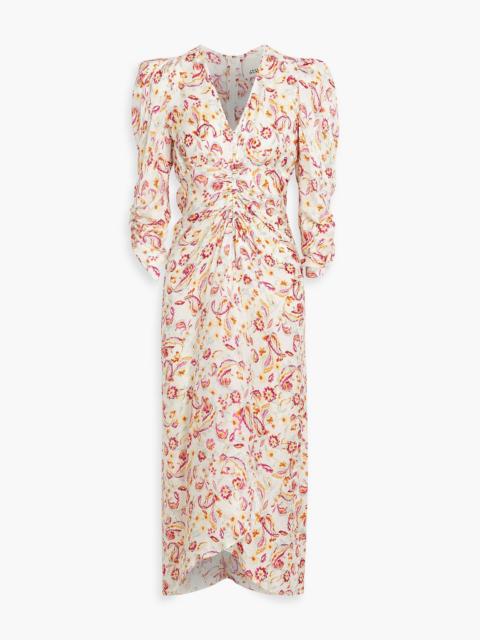 Isabel Marant Ruched printed satin-jacquard midi dress