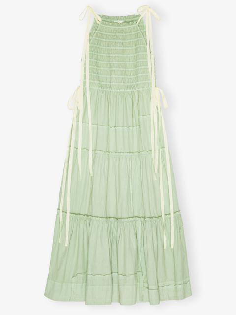 GANNI LIGHT GREEN SMOCKED TIERED DRESS