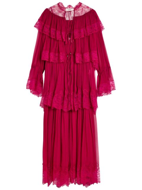 Chloé Chloe Ruffled Lace-trim Tiered Silk Maxi Dress