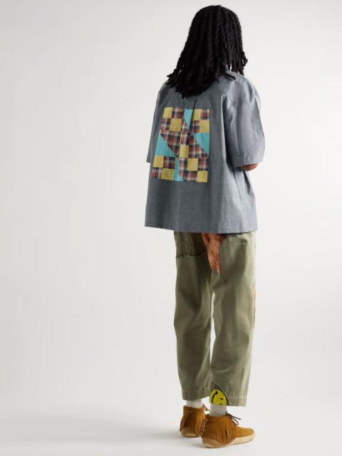 Carleen - Brand New Camp-Collar Patchwork Cotton-Chambray Shirt