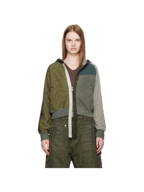 Andersson Bell Green Color Blocked Knit Zip Hoodie