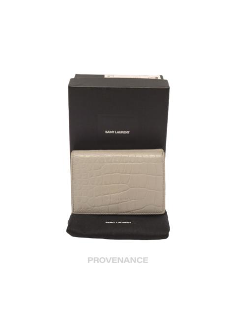SAINT LAURENT Saint Laurent Paris SLP Compact Snap Card Wallet - Gray Croc Leather