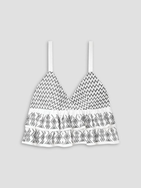 Other Designers Ruffled embroidered cotton peplum top