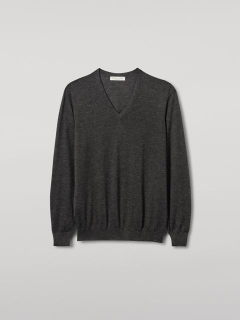 Johnstons of Elgin Fin Dark Grey V Neck Superfine Cashmere Jumper