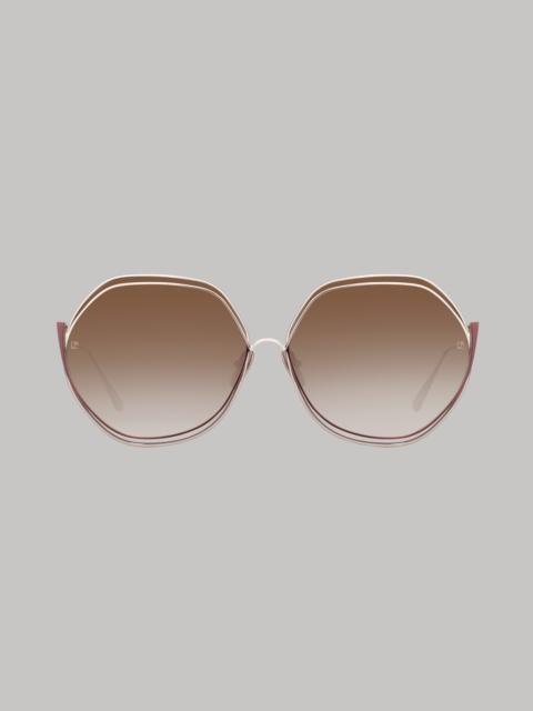 LINDA FARROW ASPEN HEXAGON SUNGLASSES IN METALLIC BROWN
