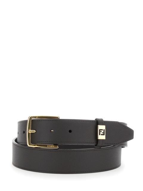 FENDI Fendi Men Brown Belt With Ff Plaque In Grained Leather Man