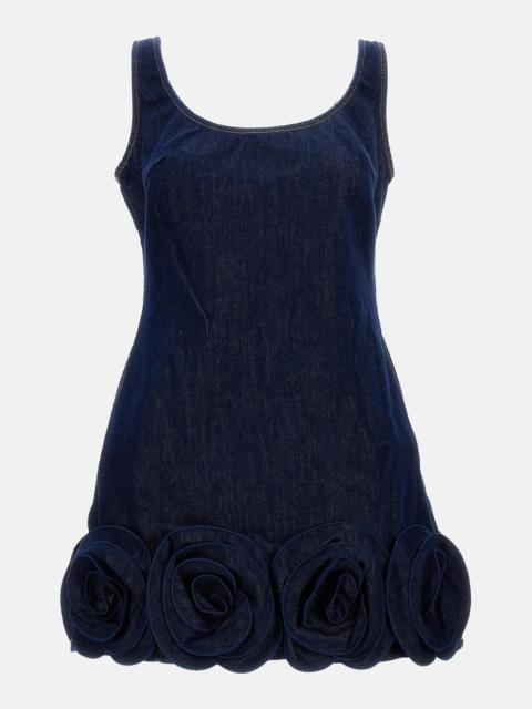 self-portrait MINI DRESS IN INDIGO DENIM WITH 3D FLOWERS