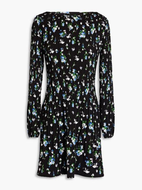 maje Floral-print plissé-crepe mini dress