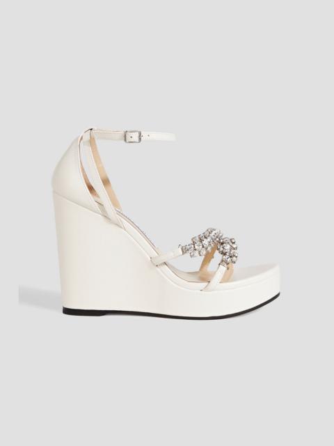 JIMMY CHOO Bing 120 crystal-embellished leather wedge sandals