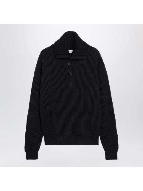 Dries Van Noten Dries Van Noten Navy Blue Ribbed Sweater In Wool Men