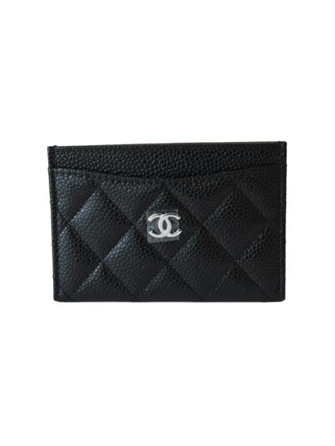CHANEL Chanel CC Quilted Caviar Card Holder Black Silver