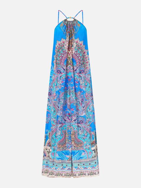 CAMILLA GATHER NECK HARDWARE MAXI DRESS