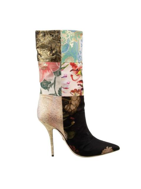 Dolce & Gabbana Flower Brocade Patchwork Boots Pumps CARDINALE 40.5 10.5 12013