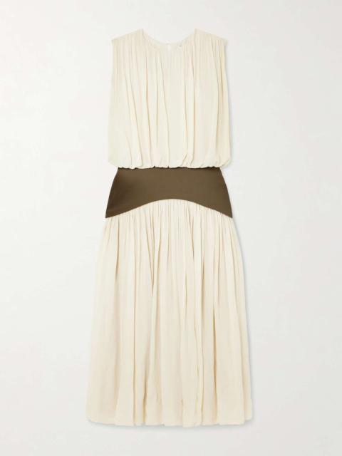 Bubble grain de poudre-trimmed pleated chiffon gown Cream