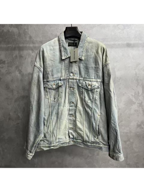 BALENCIAGA Balenciaga Blue Long-Sleeve Denim Jacket with Rear Logo Lettering Print and Single-Breasted Closure