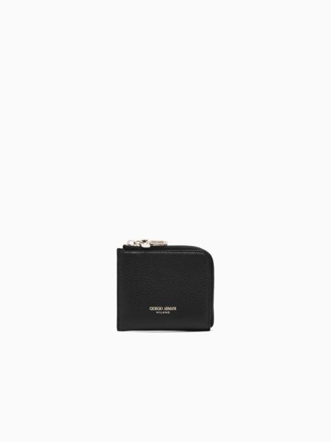 GIORGIO ARMANI SMALL WRAP-AROUND ZIP WALLET IN PEBBLED CALFSKIN