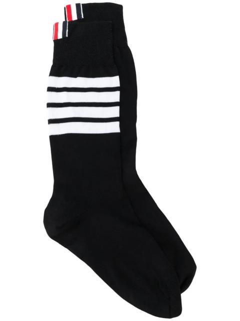 Thom Browne Mid Calf Socks With 4 Bar In Lightweight Cotton