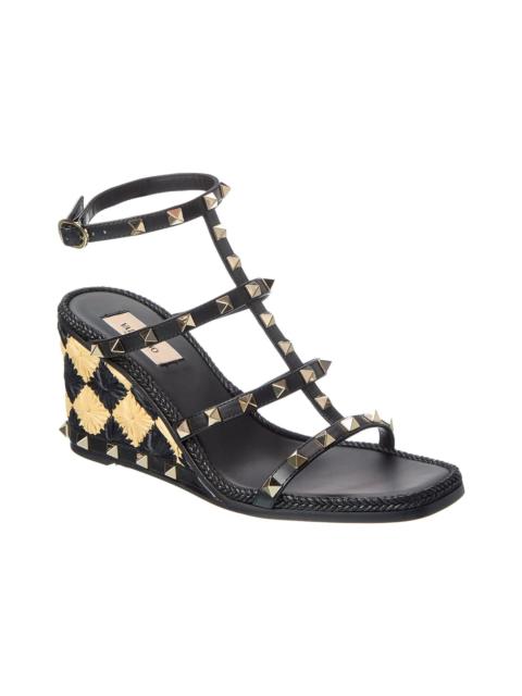 Valentino Valentino Rockstud Caged 90 Leather Ankle Strap Wedge Sandal