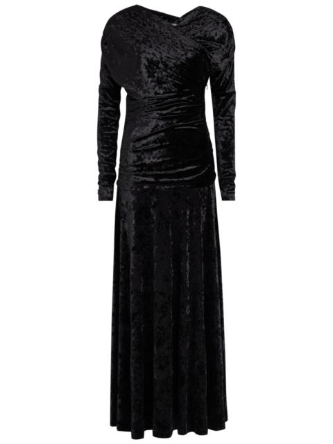 GANNI Ganni Ruched Asymmetric Velour Midi Dress