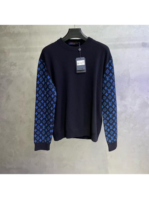 Louis Vuitton Louis Vuitton Dark Blue Long-Sleeve Sweater with All-Over Logo Print on Cuffs and Contrast Detailing