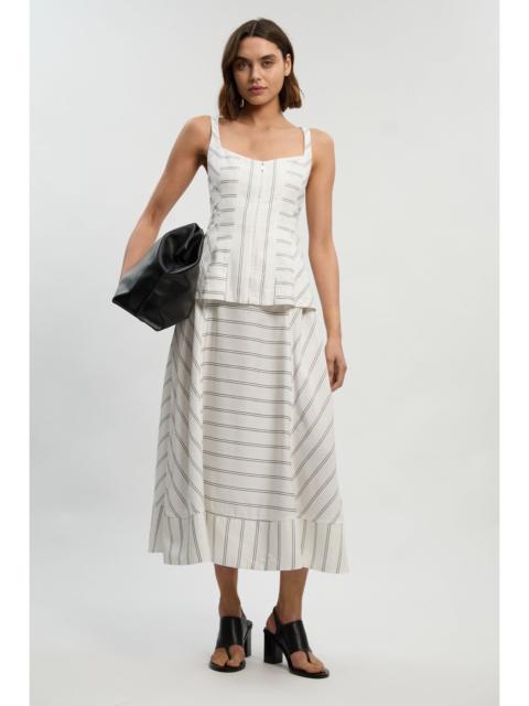 KAREN MILLEN Bold Stripe Cotton Strappy Peplum Woven Maxi Dress