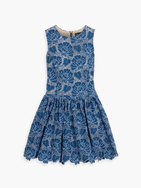 Oscar de la Renta Pleated guipure lace denim mini dress