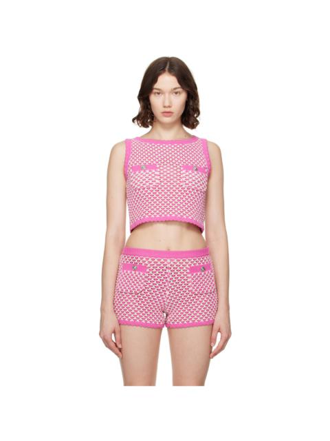 VERSACE Pink & White Crochet Boxy Knit Top