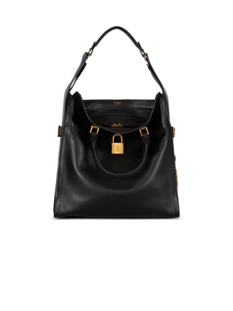 Balmain Pulse Large waxed calfskin leather tote bag