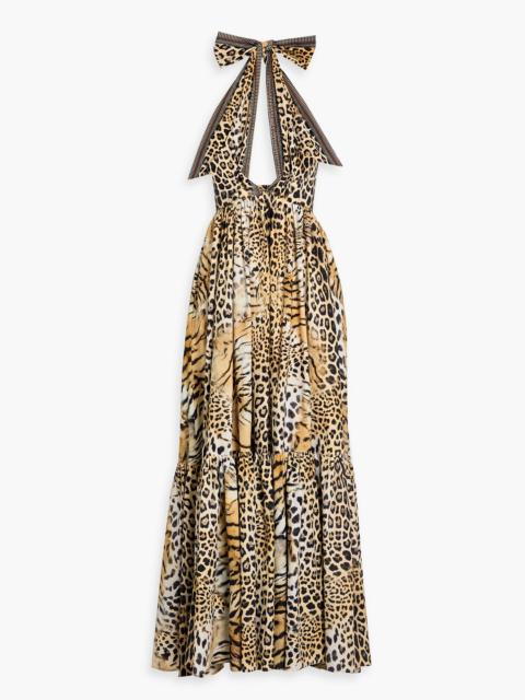 CAMILLA Crystal-embellished leopard-print cotton-poplin halterneck maxi dress