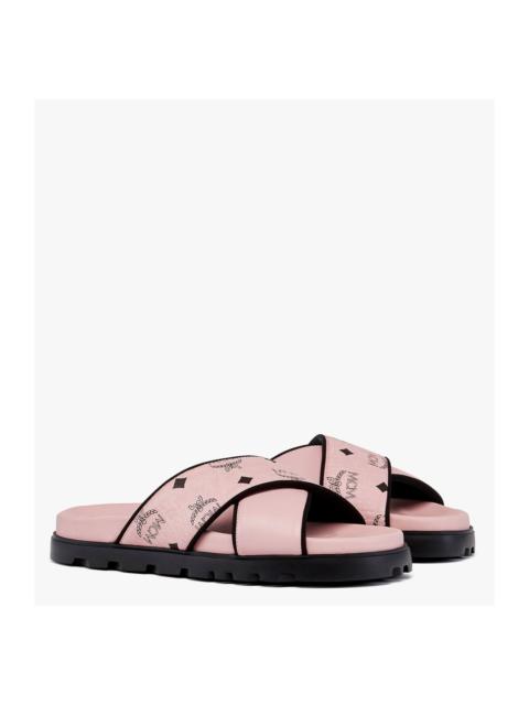 MCM MCM Cross Sandal in Visetos Leather Mix in Soft Pink at Nordstrom