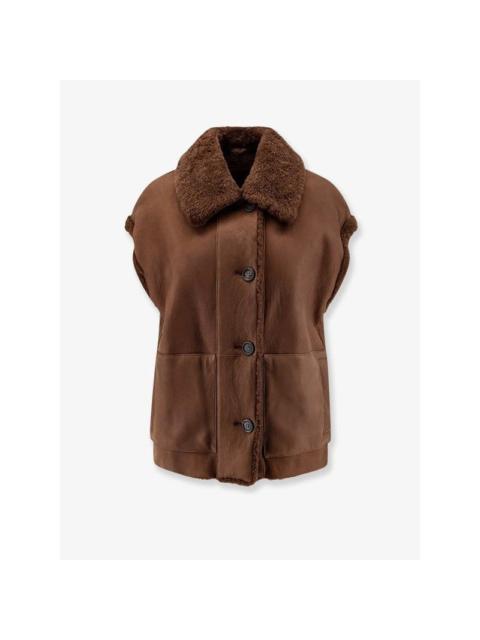 Brunello Cucinelli BRUNELLO CUCINELLI $12000 Brown Reversible Shearling Vest Ne