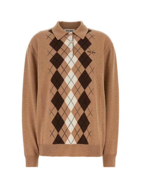 Miu Miu Miu Miu Women Camel Cashmere Oversize Polo Shirt