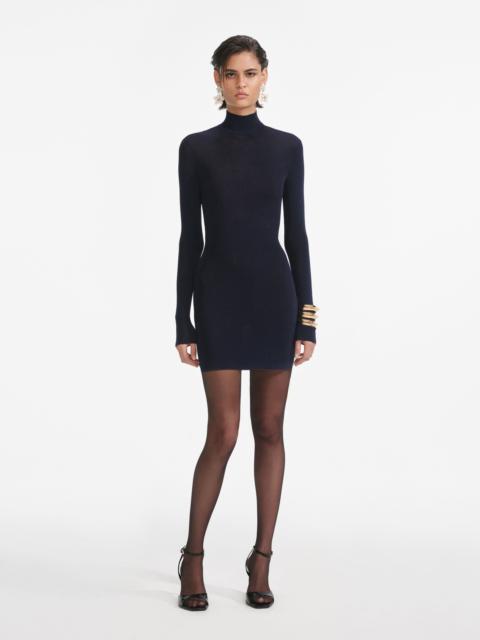 self-portrait Navy Viscose Knit Mini Dress