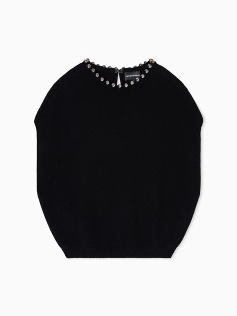 EMPORIO ARMANI VIRGIN WOOL AND CASHMERE TOP WITH OVERSIZED METAL SPHERES