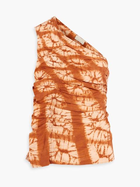 ULLA JOHNSON Senta one-shoulder ruffled tie-dyed cotton top