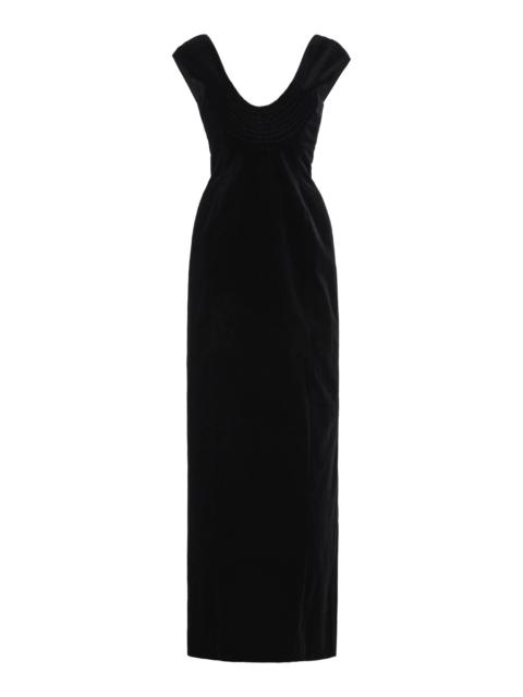 COLLEEN ALLEN Split-Detailed Cotton-Velvet Maxi Dress black