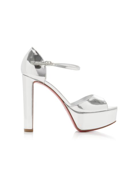 Christian Louboutin Sandaloo 130mm Mirrored Leather Platform Sandals silver