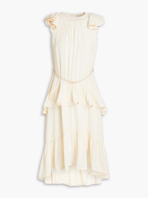 Zimmermann Belted ruffled crepe de chine dress