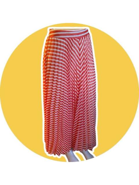 Other Designers WD.NY Women’s Red White Zig Zag Accordion Pleat Maxi Skirt Size M NEW NWT Modest
